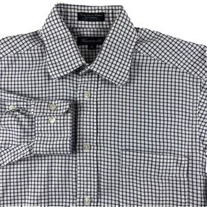 Faconnable Men's Long Sleeve Dress Button Shirt Size 46" 15 L Blue White Plaid